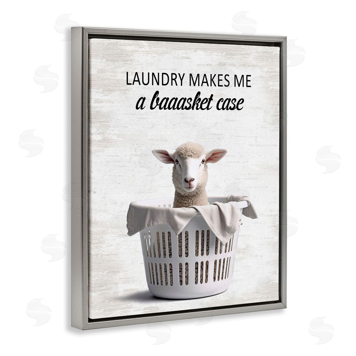 Funny Lamb Laundry Basket Grey Floating Frame Canvas Wall Art, Home Decor by Lettered and Lined