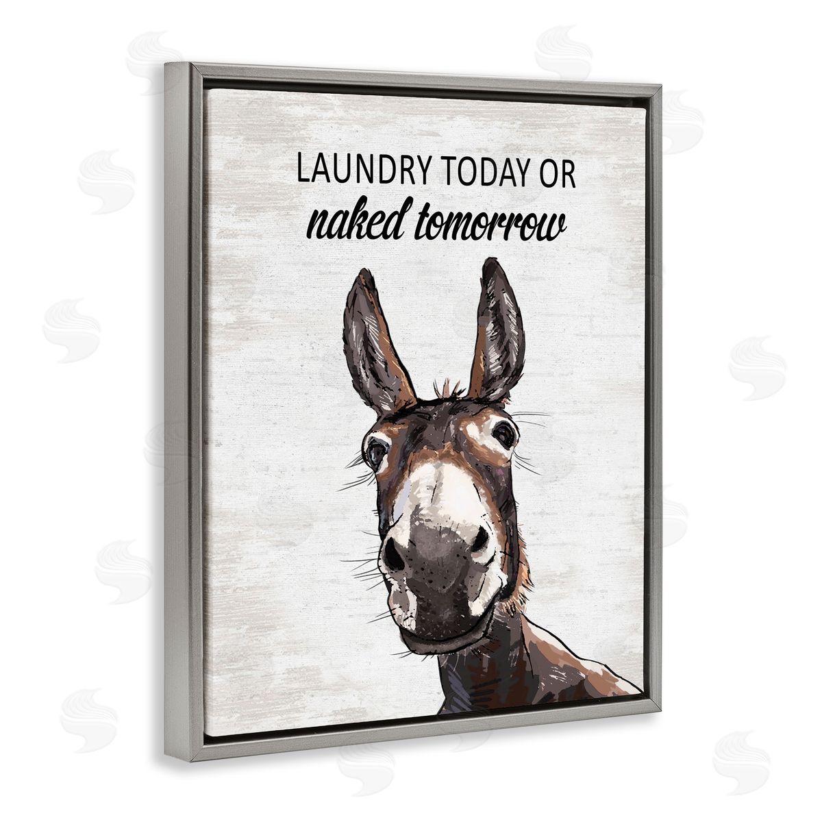 Laundry Today Naked Tomorrow Donkey Grey Floating Frame Canvas Wall Art, Home Decor by Lettered and Lined