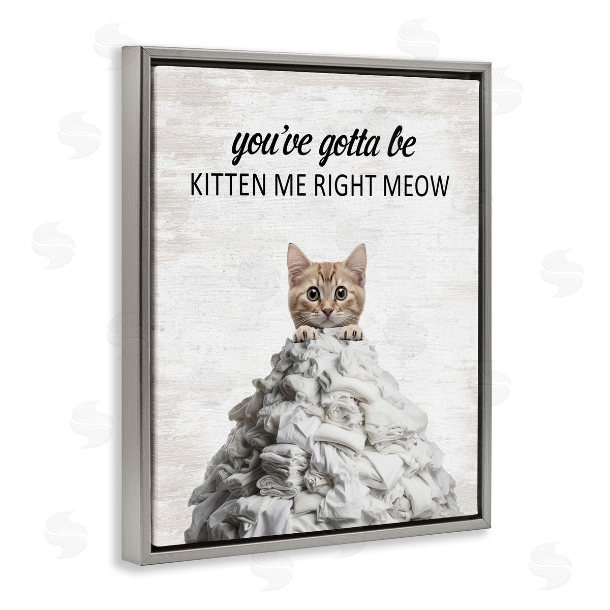 Kitten & Laundry Pile Grey Floating Frame Canvas Wall Art, Home Decor by Lettered and Lined