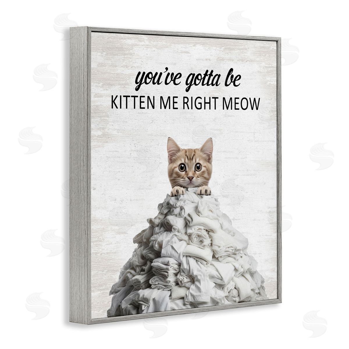 Kitten & Laundry Pile Grey Frame Print Wall Art, Home Decor by Lettered and Lined