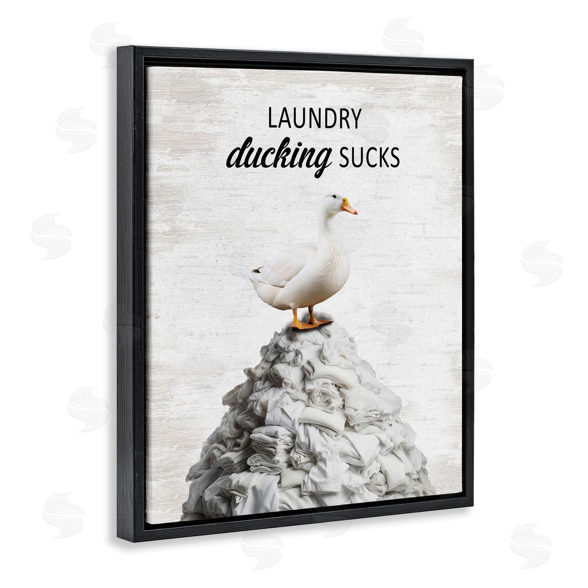 Duck & Laundry Pile Black Floating Frame Canvas Wall Art, Home Decor by Lettered and Lined