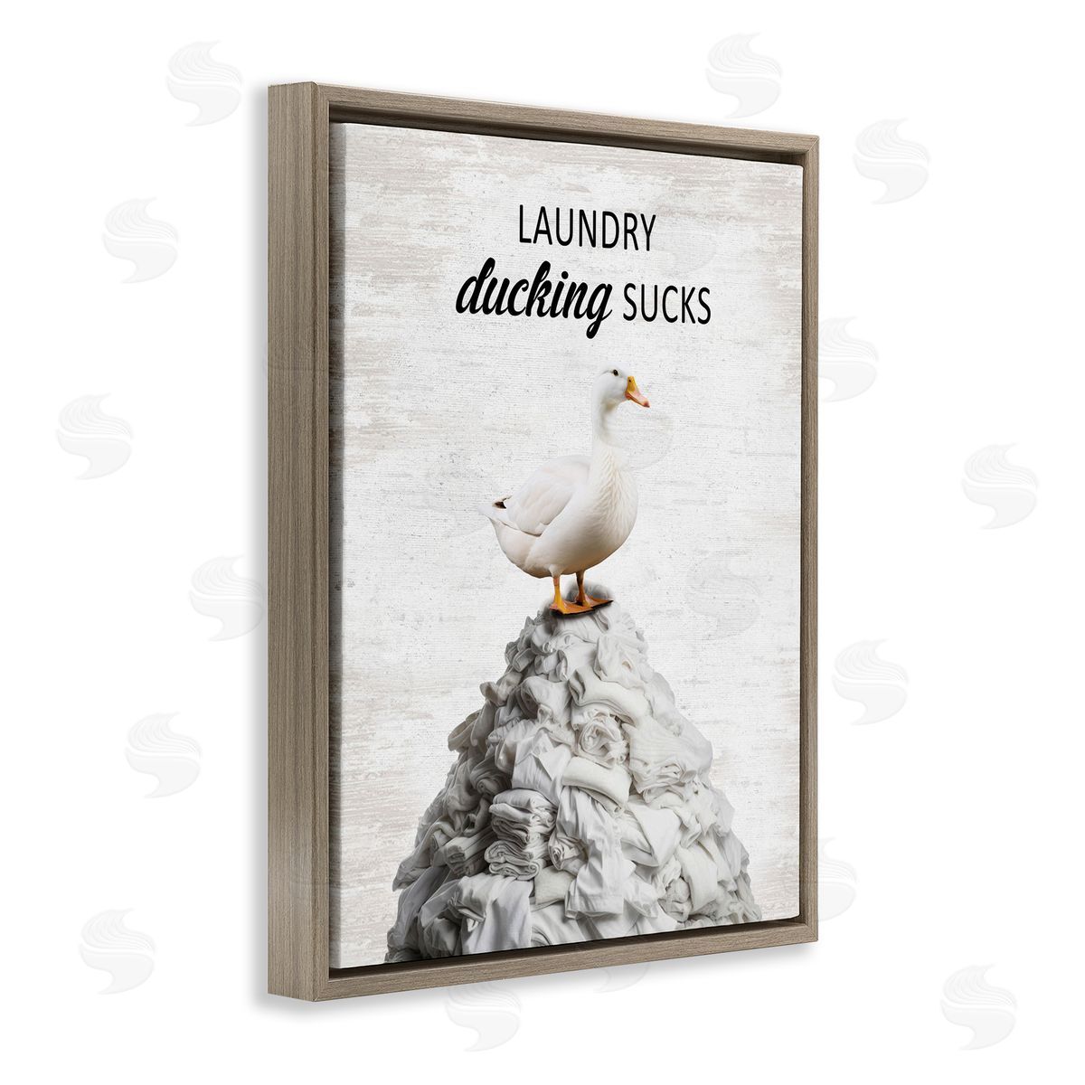 Duck & Laundry Pile Brown Floating Frame Canvas Wall Art, Home Decor by Lettered and Lined