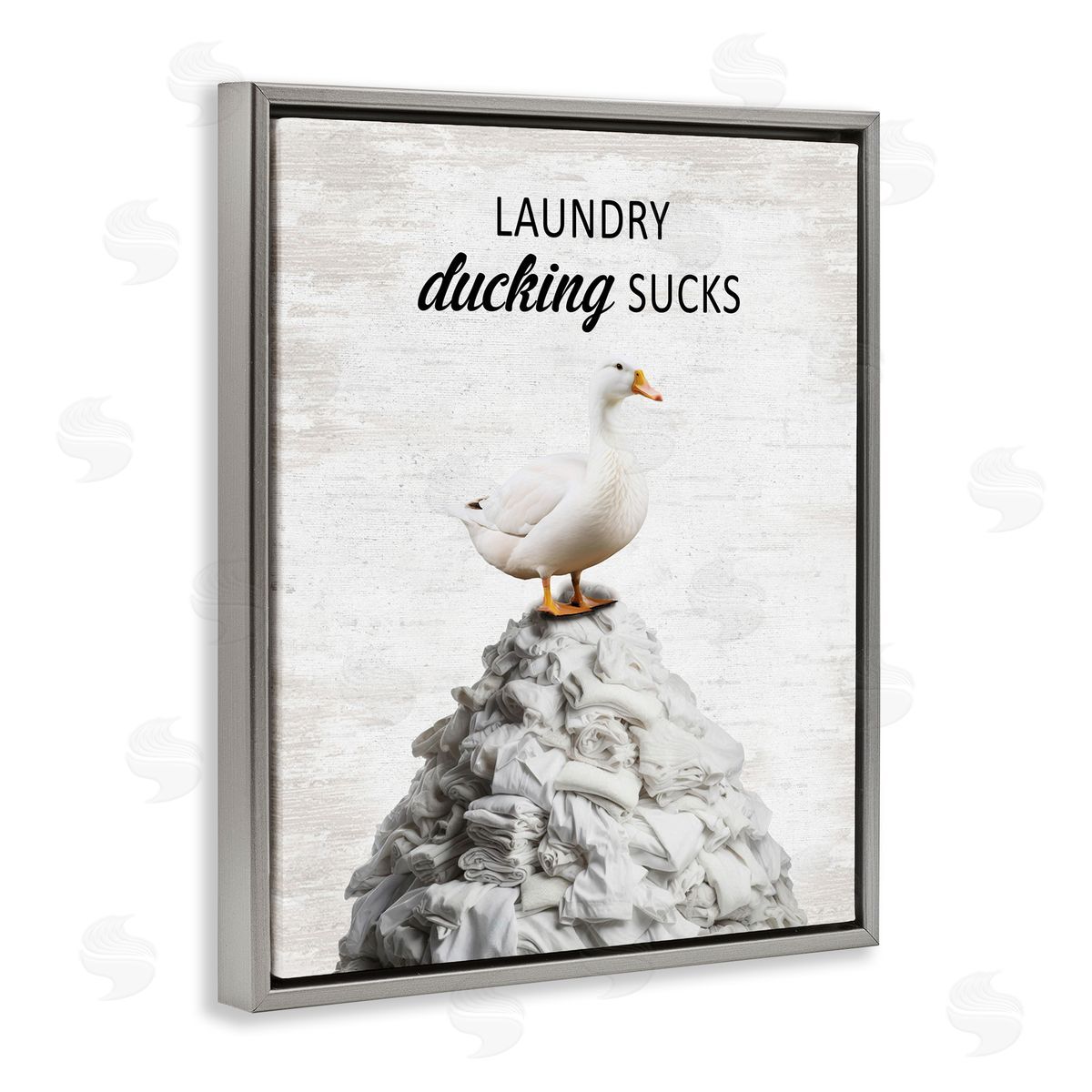 Duck & Laundry Pile Grey Floating Frame Canvas Wall Art, Home Decor by Lettered and Lined