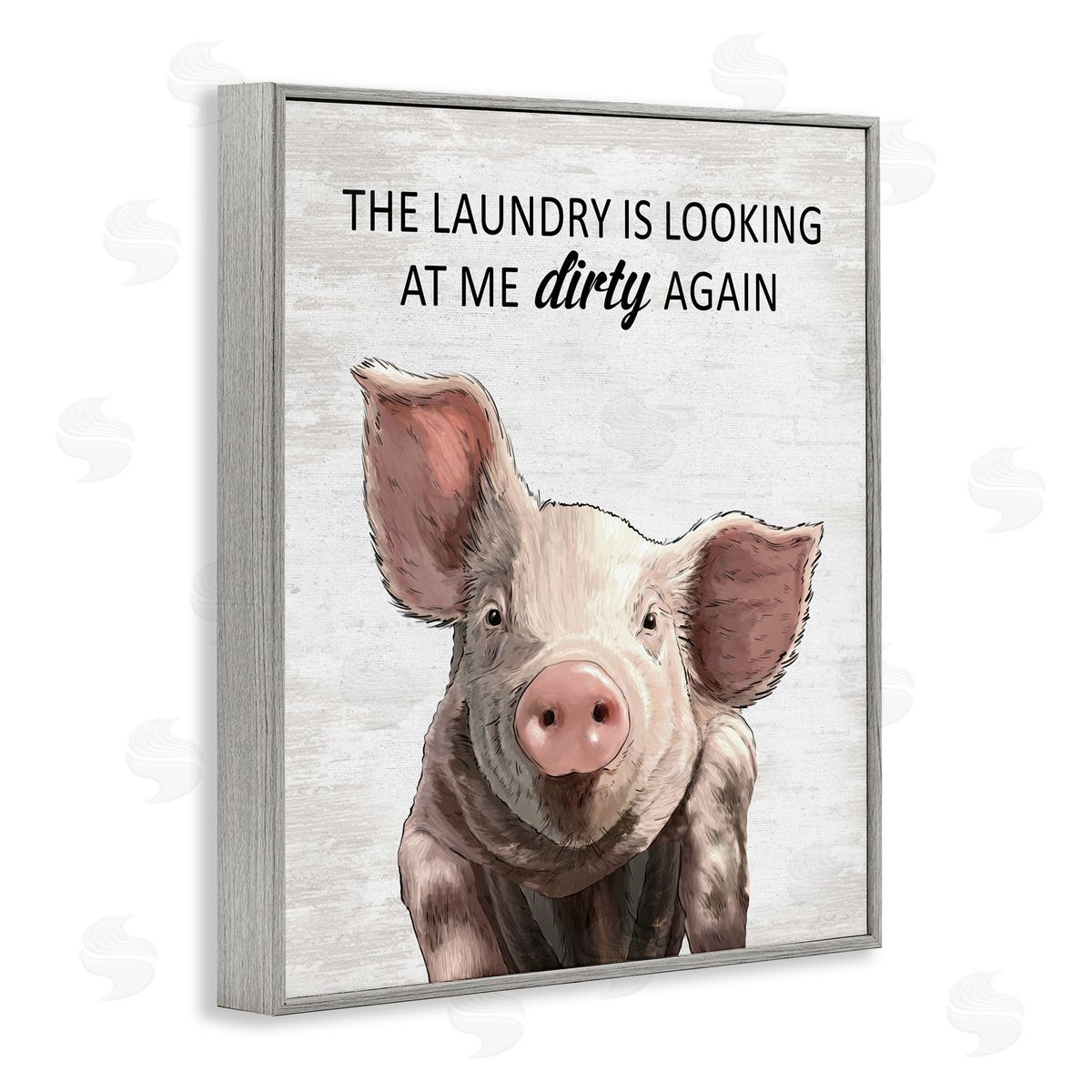 Funny Dirty Laundry Pig Grey Frame Print Wall Art, Home Decor by Lettered and Lined