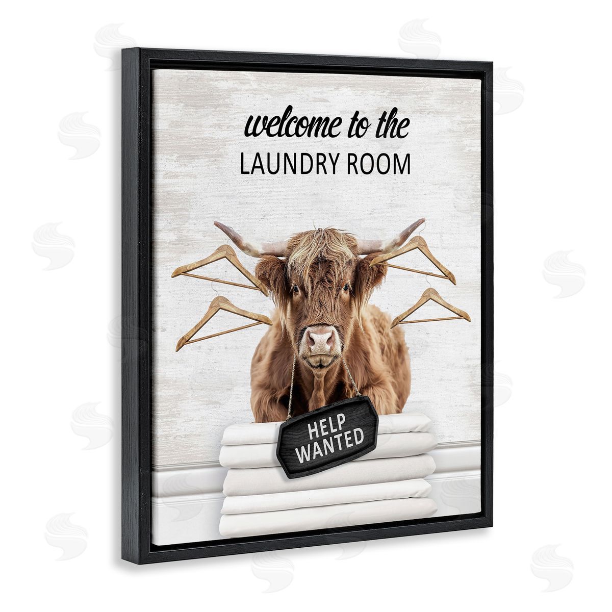 Welcome Laundry Room Cattle Black Floating Frame Canvas Wall Art, Home Decor by Lettered and Lined