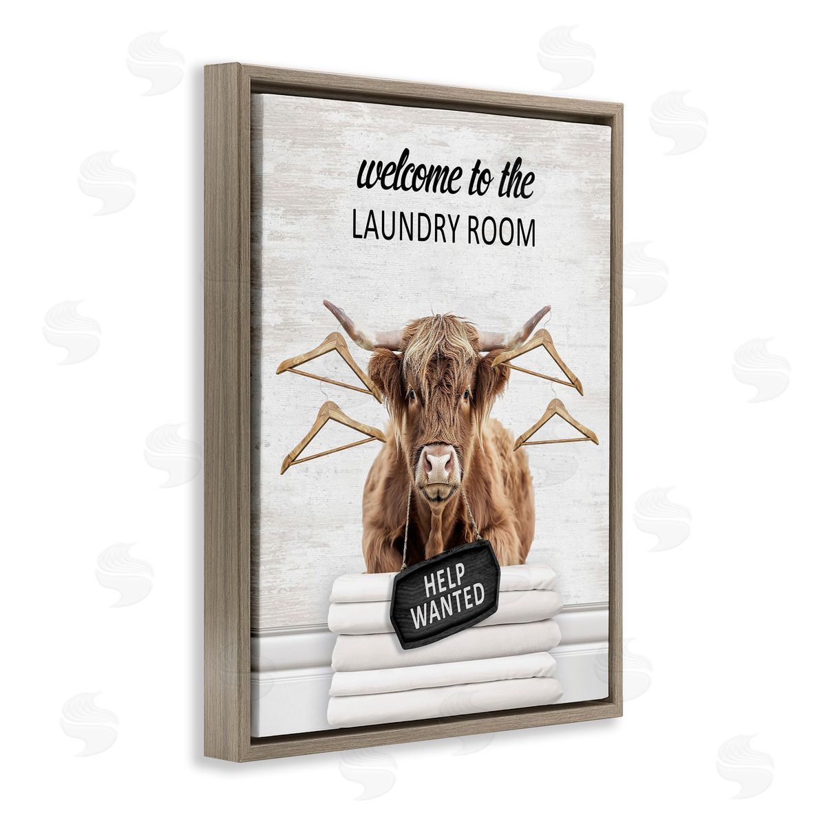 Welcome Laundry Room Cattle Brown Floating Frame Canvas Wall Art, Home Decor by Lettered and Lined