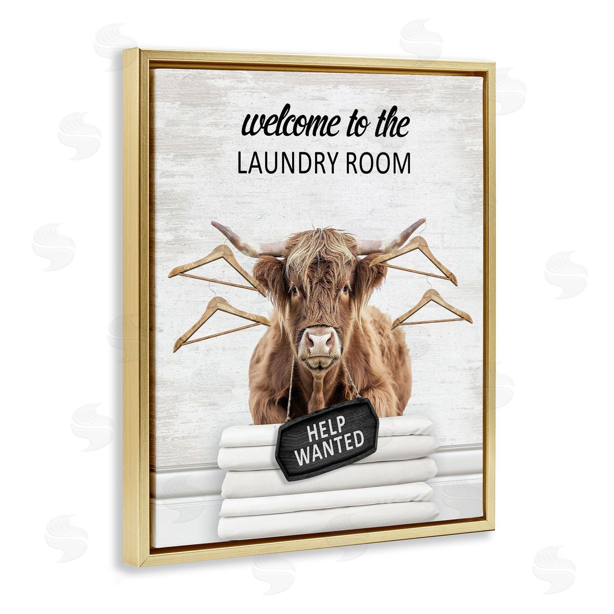 Welcome Laundry Room Cattle Gold Floating Frame Canvas Wall Art, Home Decor by Lettered and Lined