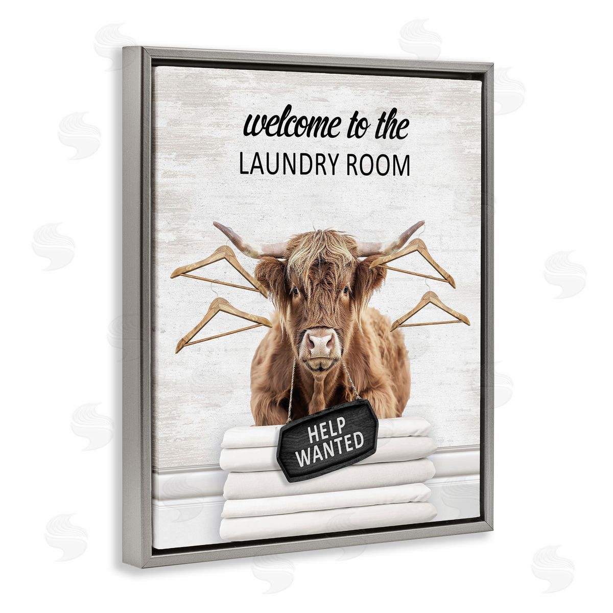 Welcome Laundry Room Cattle Grey Floating Frame Canvas Wall Art, Home Decor by Lettered and Lined