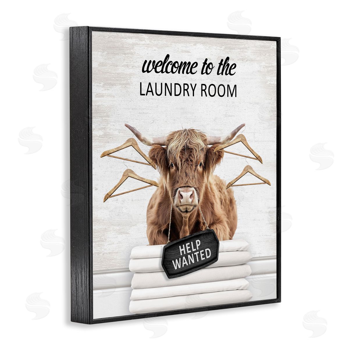 Welcome Laundry Room Cattle Black Frame Print Wall Art, Home Decor by Lettered and Lined