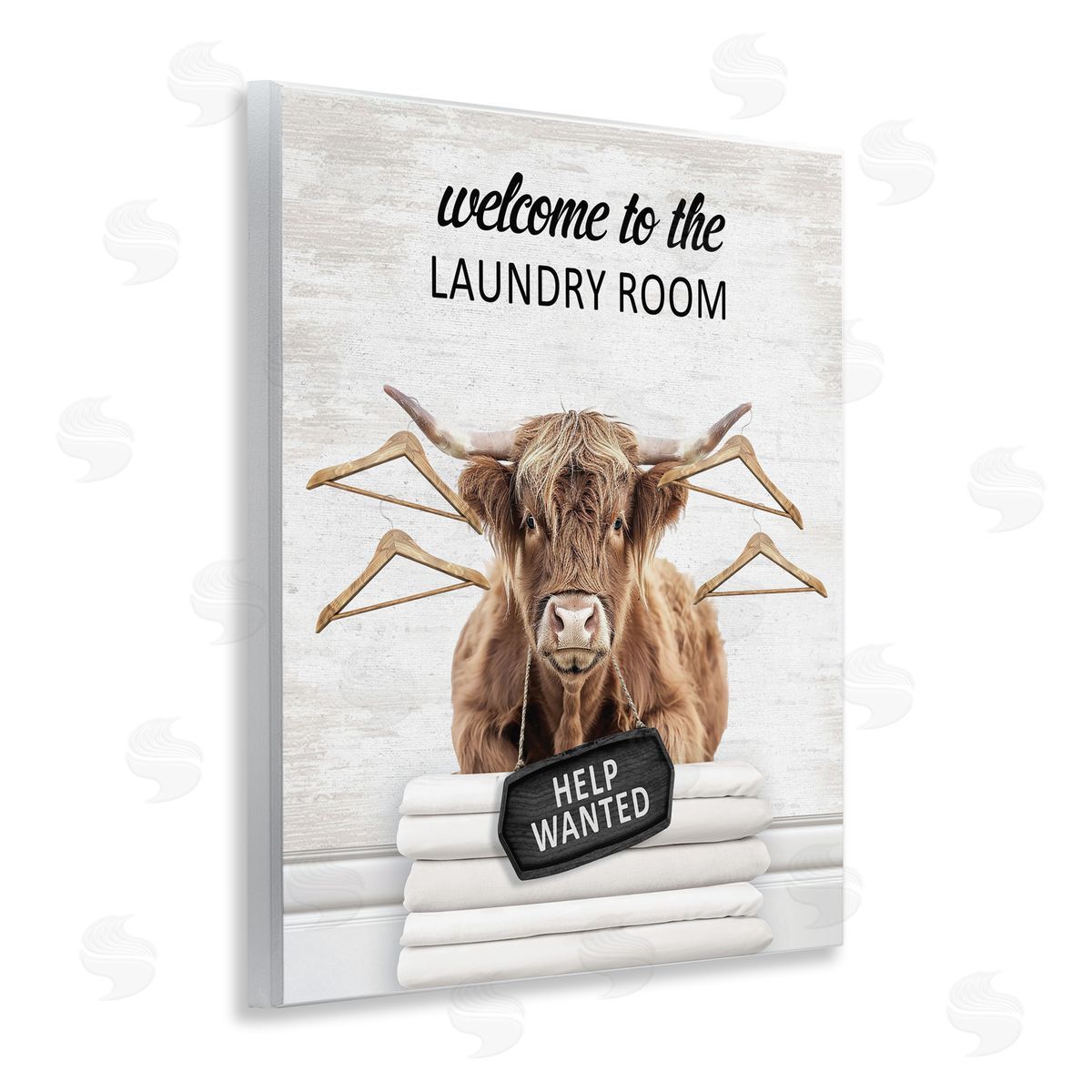 Welcome Laundry Room Cattle Wood Plaque Wall Art, Home Decor by Lettered and Lined