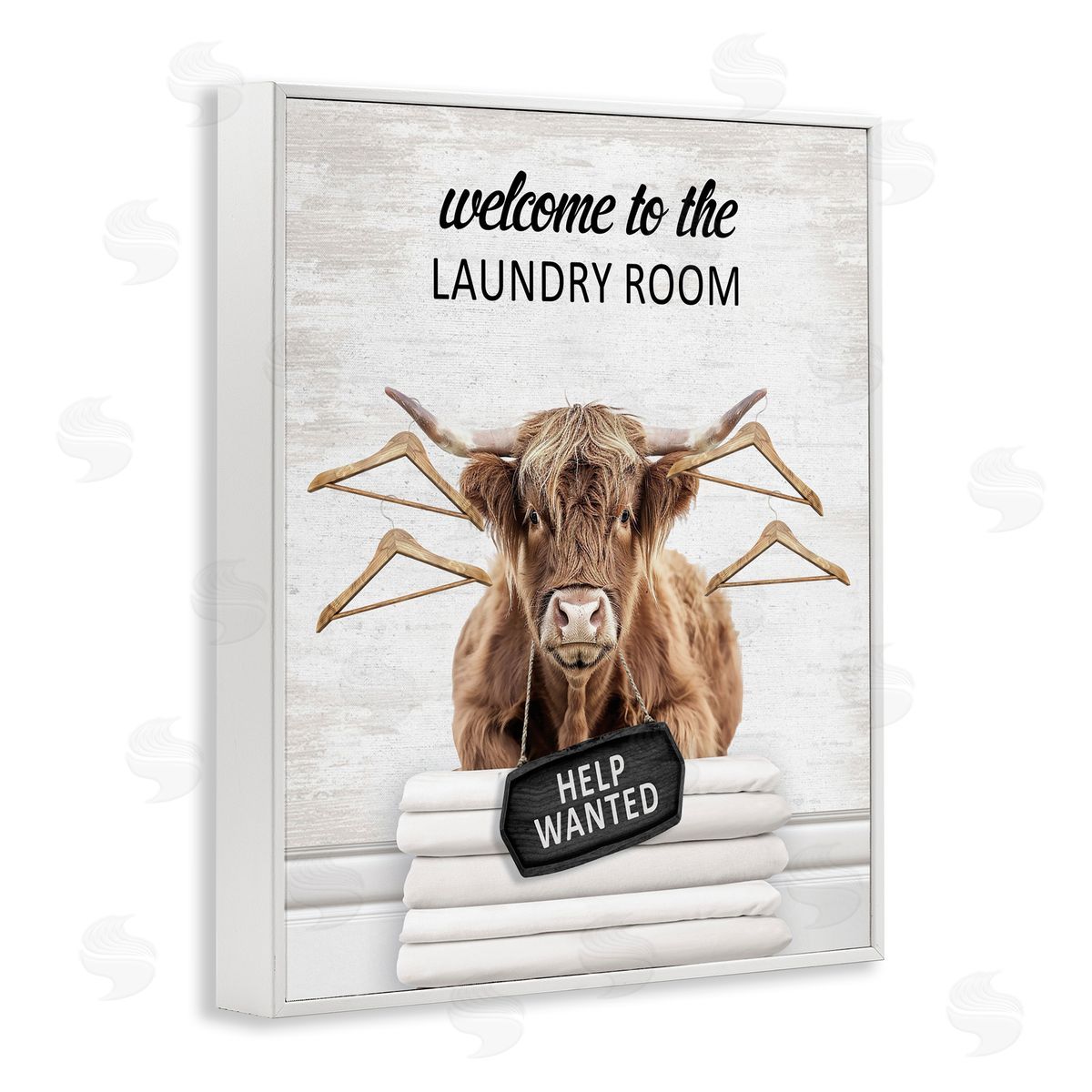 Welcome Laundry Room Cattle White Frame Print Wall Art, Home Decor by Lettered and Lined