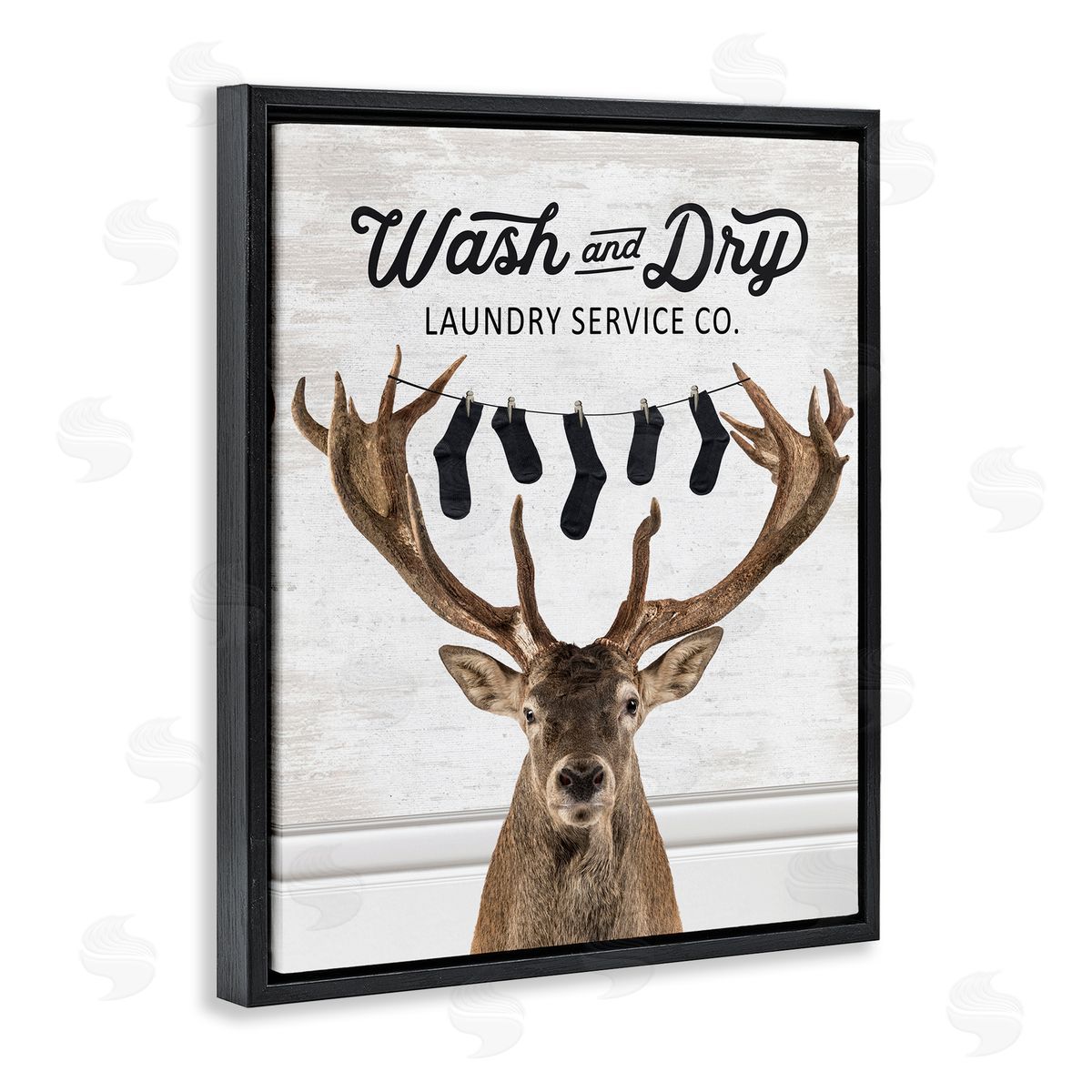 Vintage Laundry Elk Clothesline Black Floating Frame Canvas Wall Art, Home Decor by Lettered and Lined