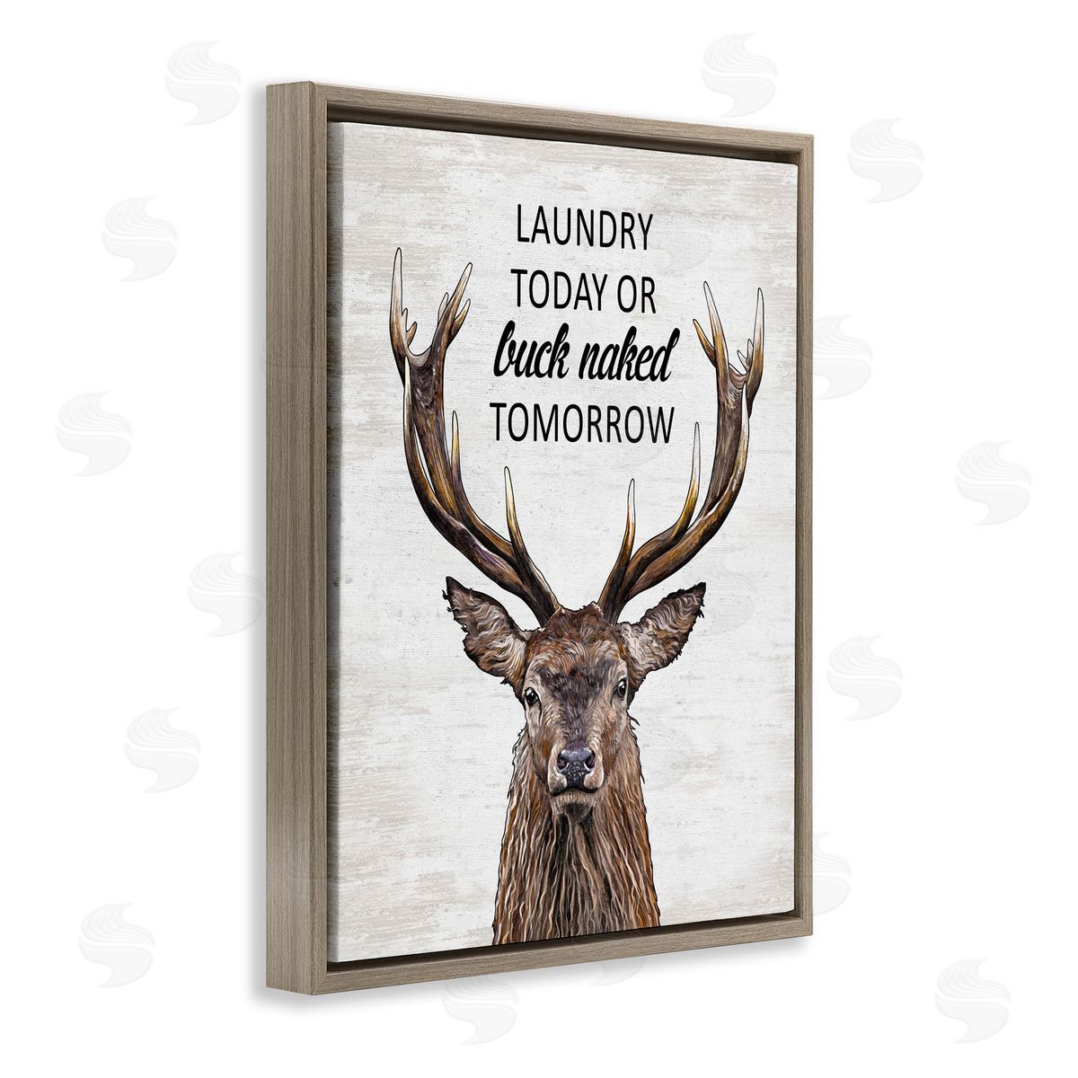 Buck Naked Tomorrow Funny Laundry Brown Floating Frame Canvas Wall Art, Home Decor by Lettered and Lined