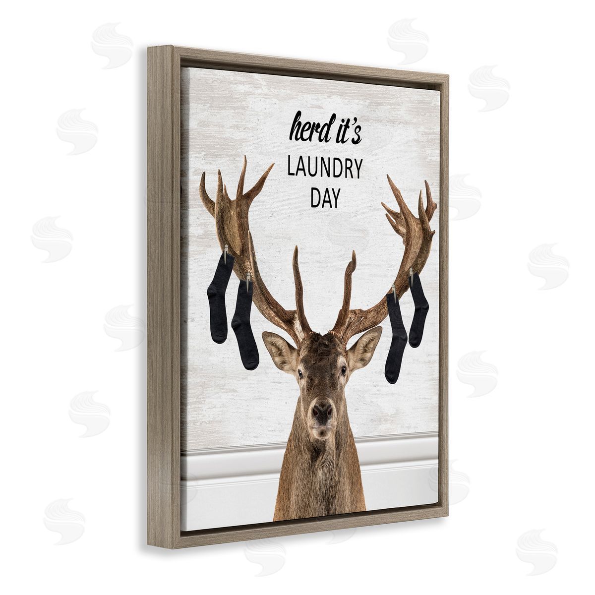 Laundry Elk with Hanging Socks Brown Floating Frame Canvas Wall Art, Home Decor by Lettered and Lined