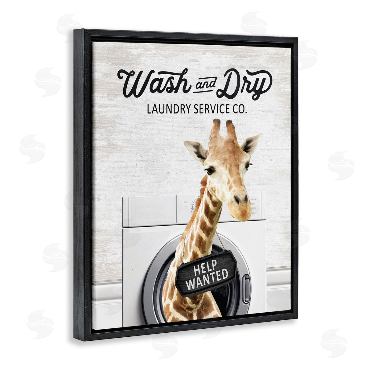 Wash & Dry Laundry Giraffe Black Floating Frame Canvas Wall Art, Home Decor by Lettered and Lined