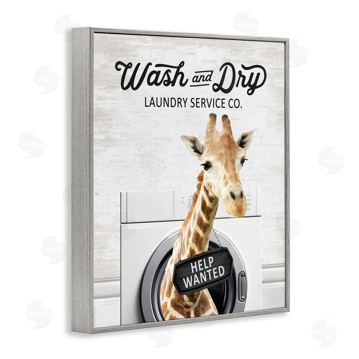 Wash & Dry Laundry Giraffe Grey Frame Print Wall Art, Home Decor by Lettered and Lined
