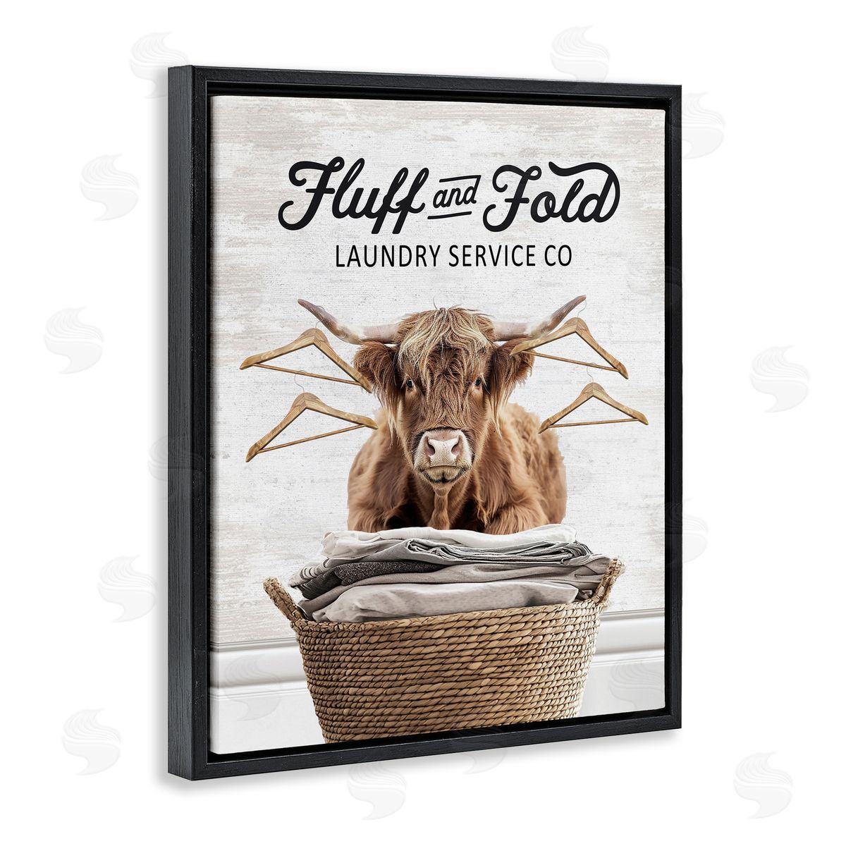 Vintage Fluff & Fold Cattle Black Floating Frame Canvas Wall Art, Home Decor by Lettered and Lined