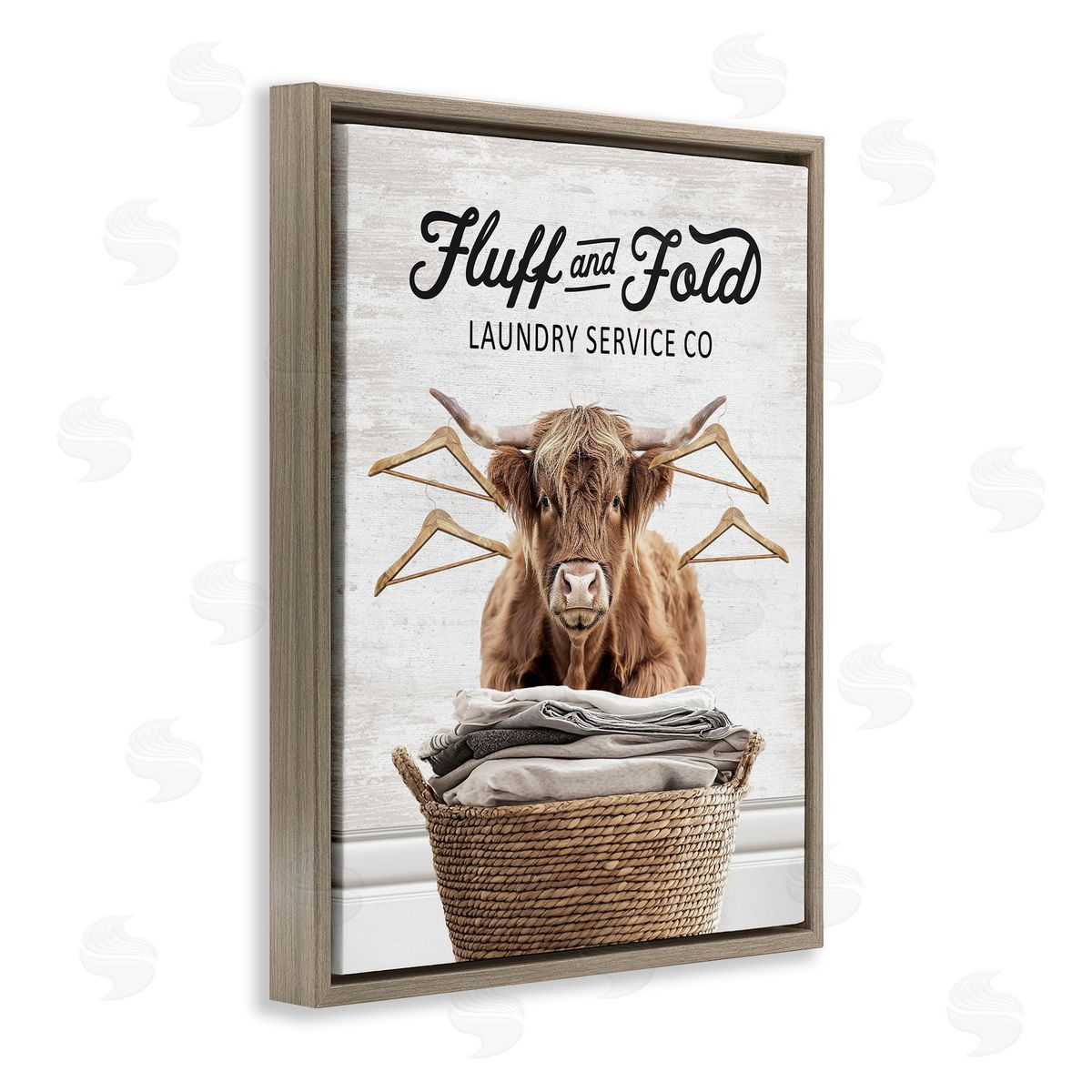 Vintage Fluff & Fold Cattle Brown Floating Frame Canvas Wall Art, Home Decor by Lettered and Lined