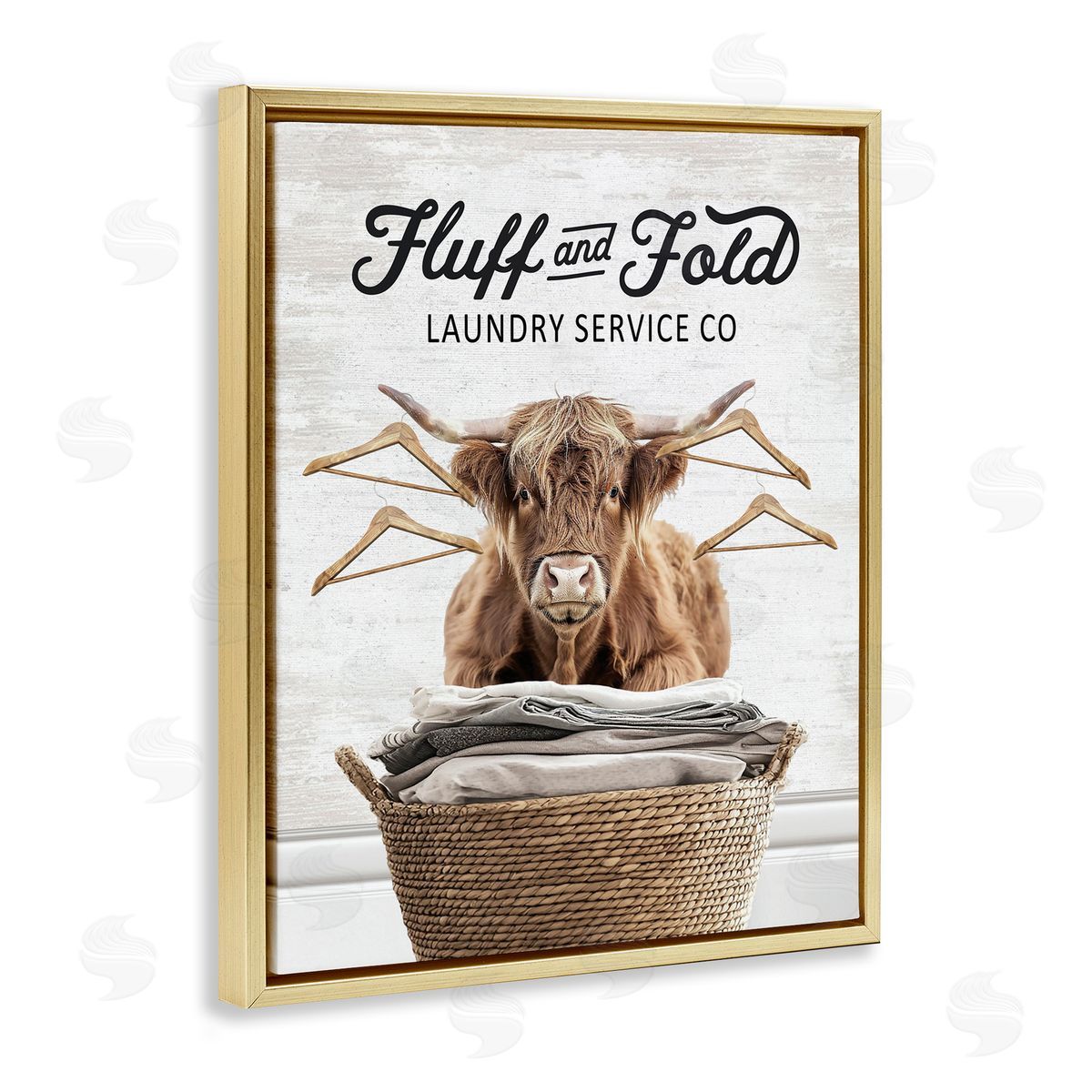 Vintage Fluff & Fold Cattle Gold Floating Frame Canvas Wall Art, Home Decor by Lettered and Lined