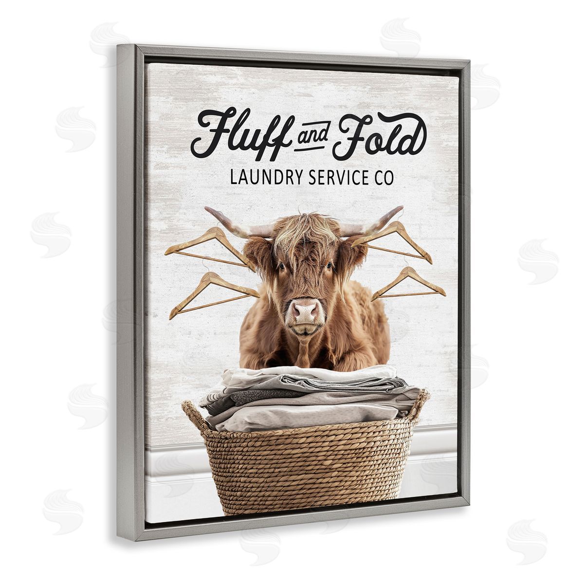 Vintage Fluff & Fold Cattle Grey Floating Frame Canvas Wall Art, Home Decor by Lettered and Lined