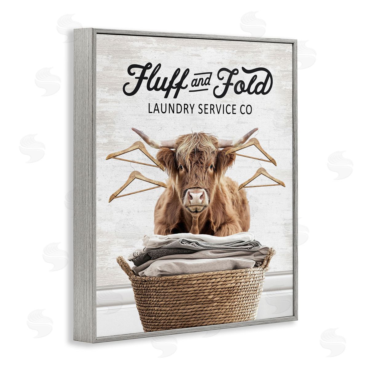 Vintage Fluff & Fold Cattle Grey Frame Print Wall Art, Home Decor by Lettered and Lined