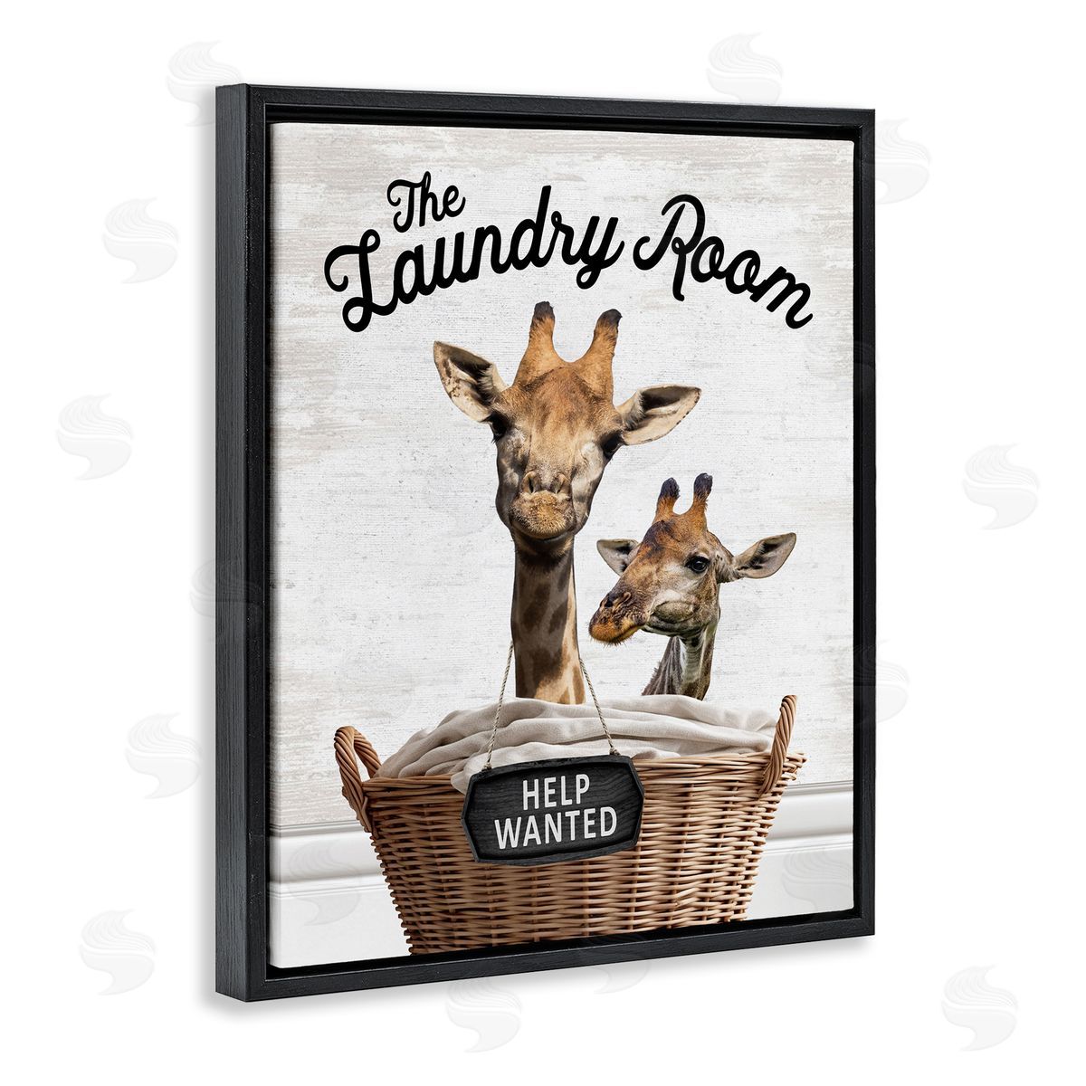 Help Wanted Laundry Room Giraffes Black Floating Frame Canvas Wall Art, Home Decor by Lettered and Lined
