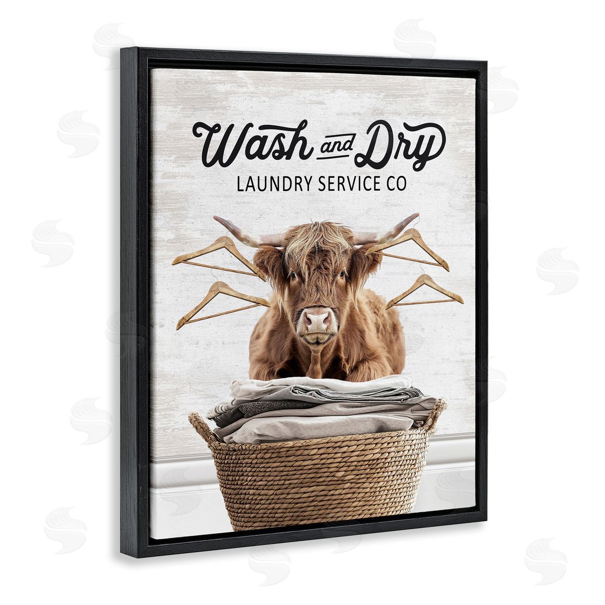 Wash & Dry Classic Cattle Black Floating Frame Canvas Wall Art, Home Decor by Lettered and Lined