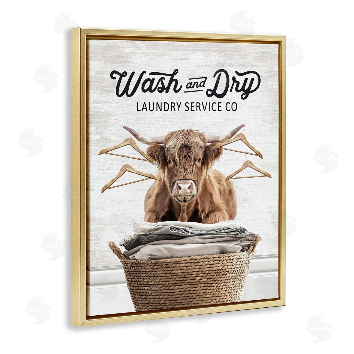 Wash & Dry Classic Cattle Gold Floating Frame Canvas Wall Art, Home Decor by Lettered and Lined