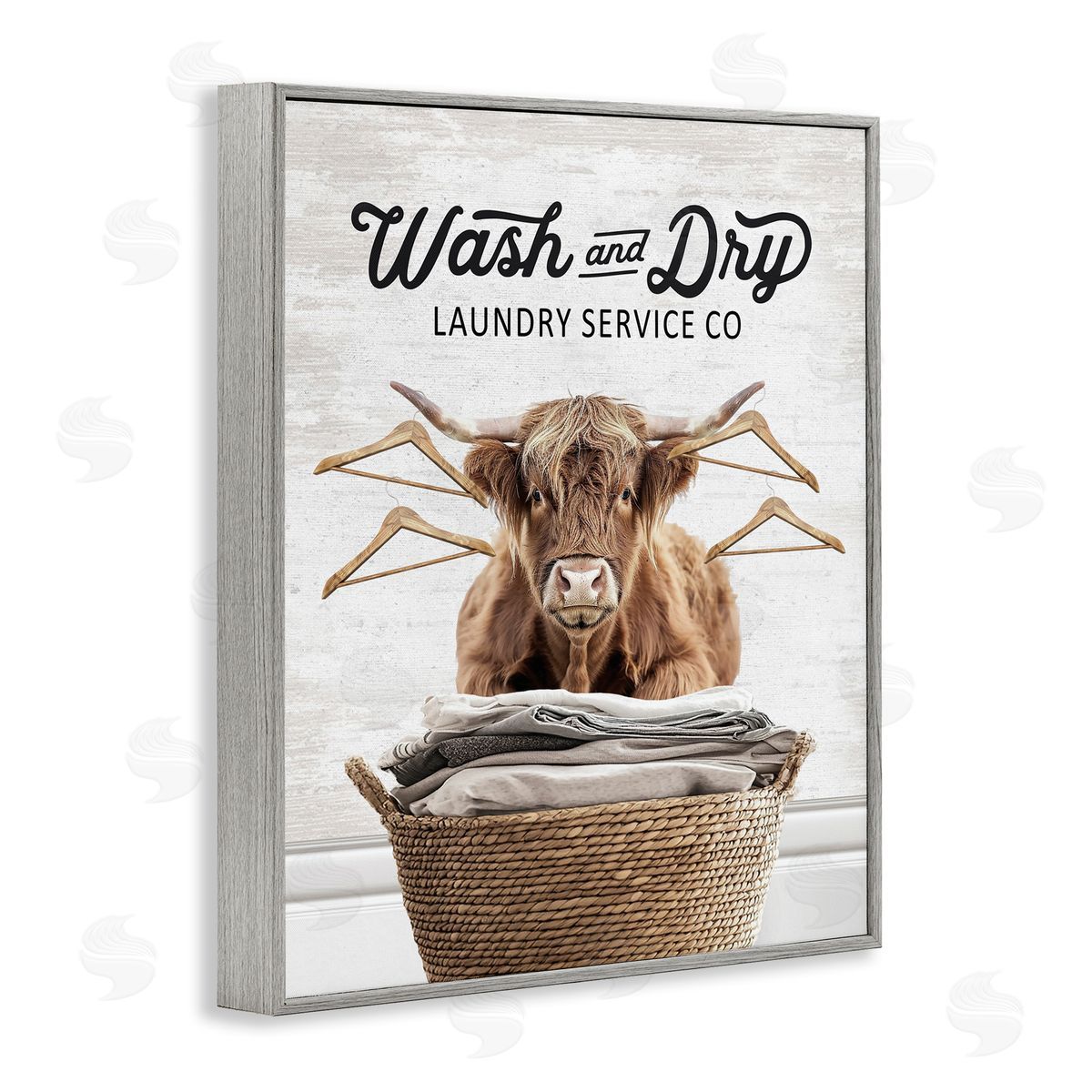 Wash & Dry Classic Cattle Grey Frame Print Wall Art, Home Decor by Lettered and Lined