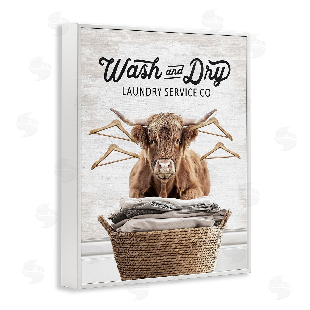 Wash & Dry Classic Cattle White Frame Print Wall Art, Home Decor by Lettered and Lined