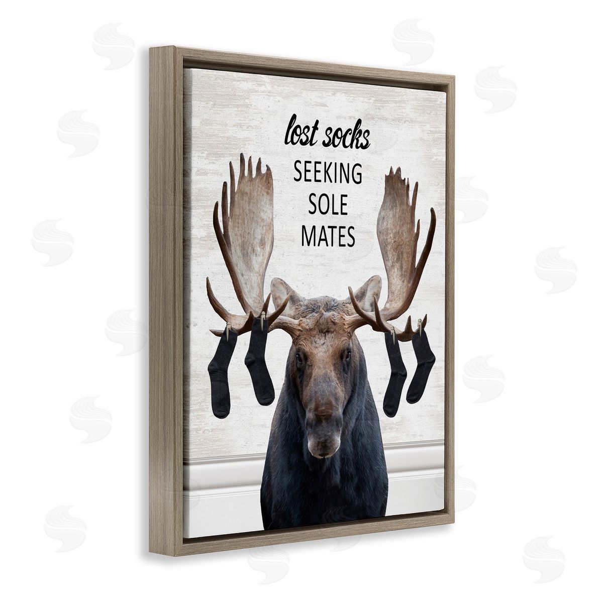 Lost Socks Seeking Sole Mates Brown Floating Frame Canvas Wall Art, Home Decor by Lettered and Lined
