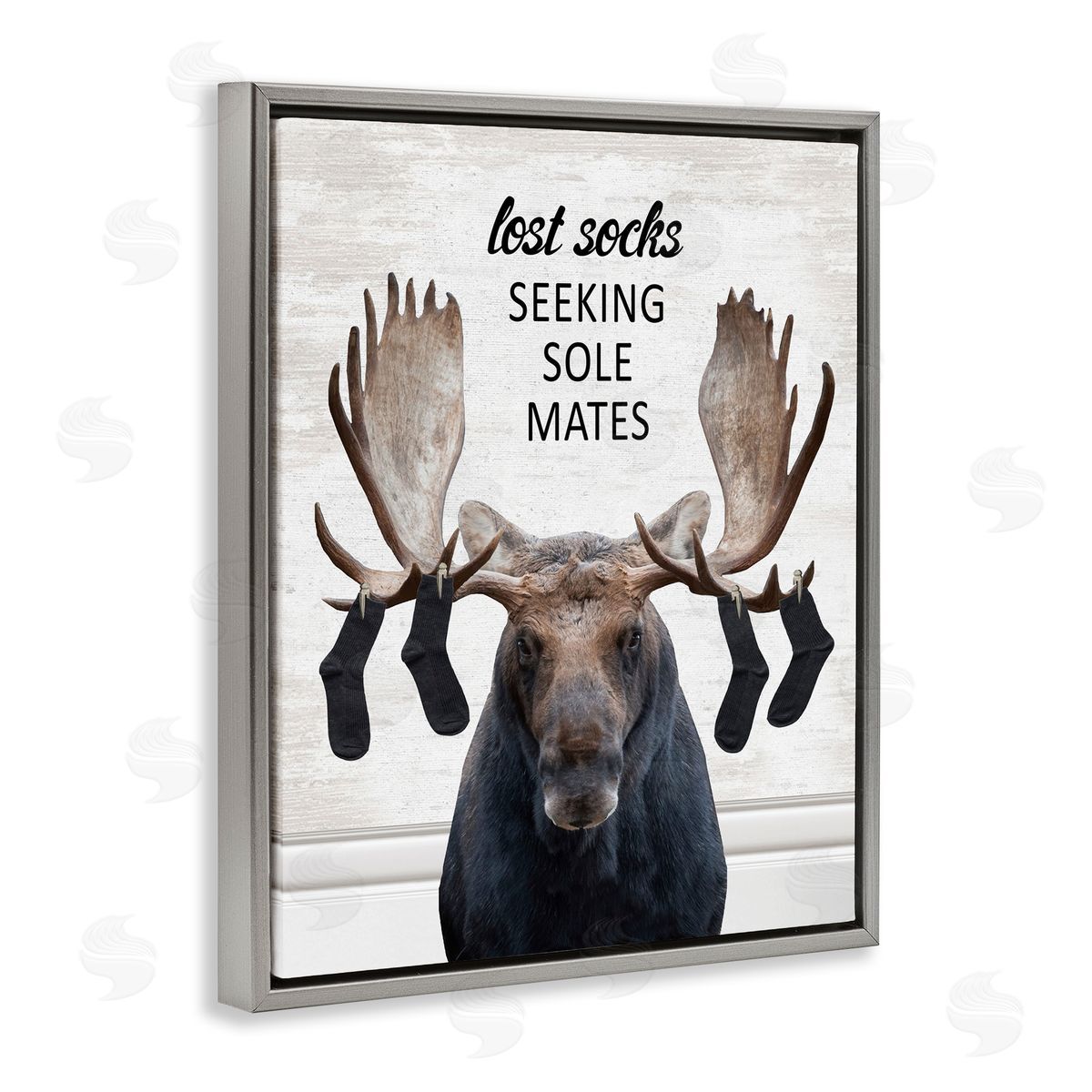 Lost Socks Seeking Sole Mates Grey Floating Frame Canvas Wall Art, Home Decor by Lettered and Lined