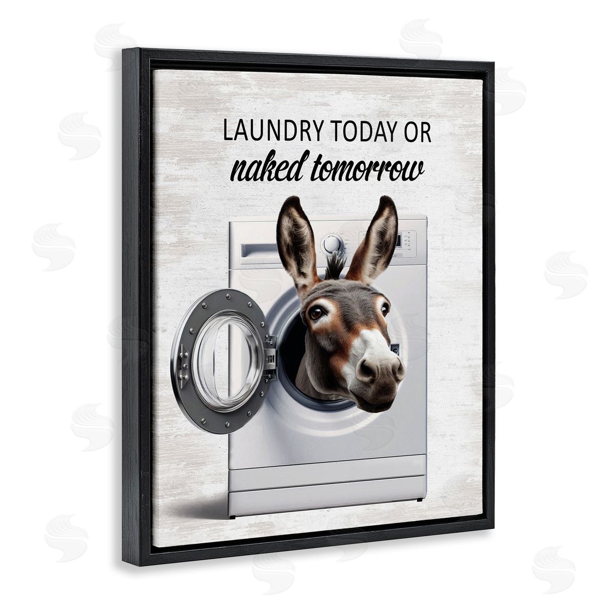 Funny Donkey Washing Machine Black Floating Frame Canvas Wall Art, Home Decor by Lettered and Lined
