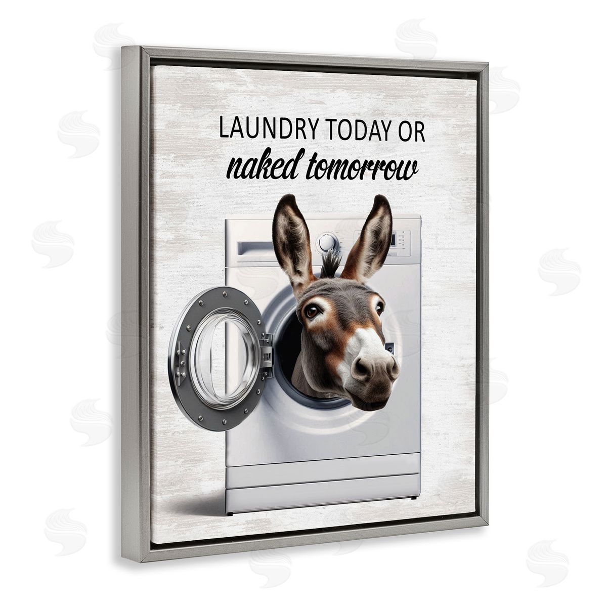 Funny Donkey Washing Machine Grey Floating Frame Canvas Wall Art, Home Decor by Lettered and Lined