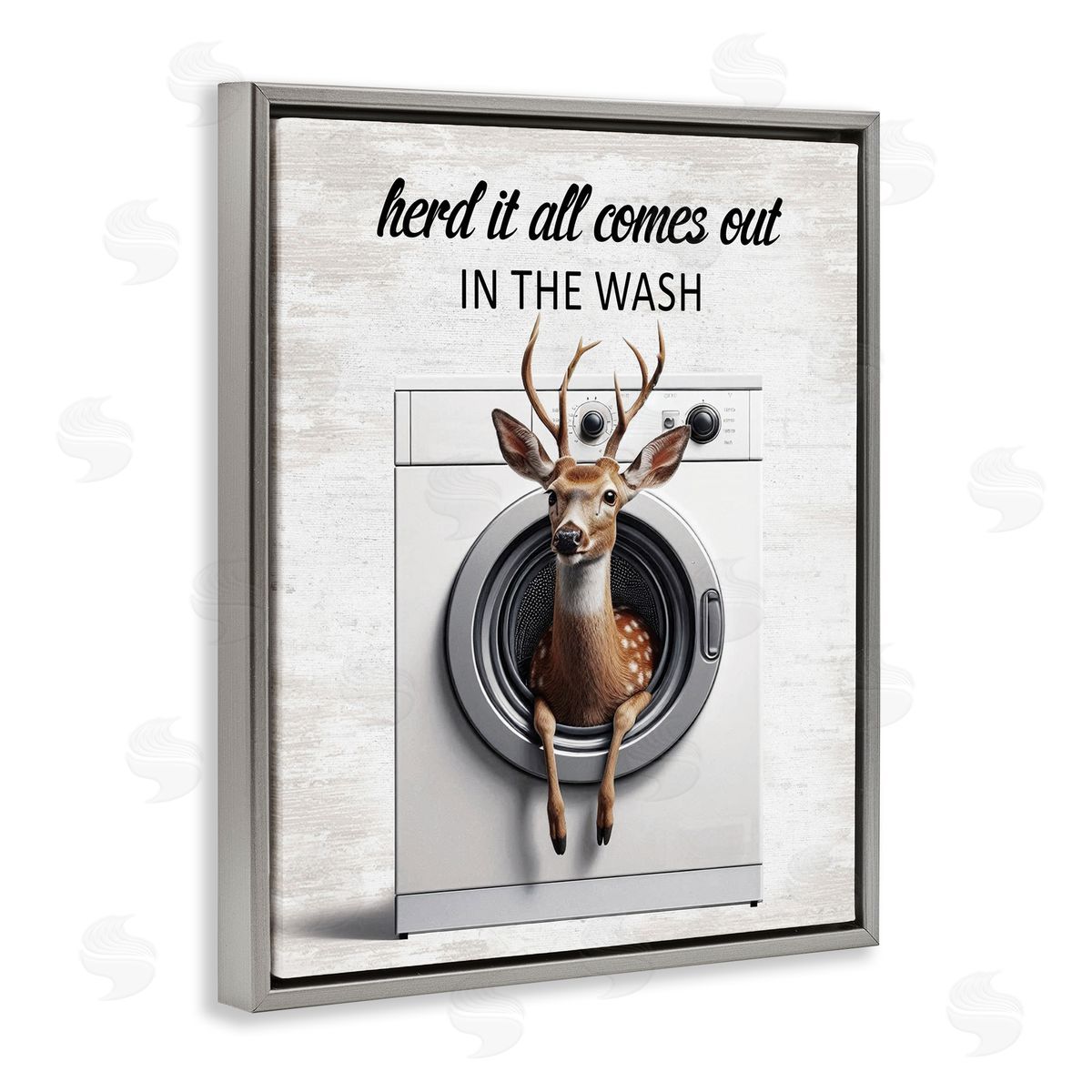 Herd It Comes Out In Wash Grey Floating Frame Canvas Wall Art, Home Decor by Lettered and Lined