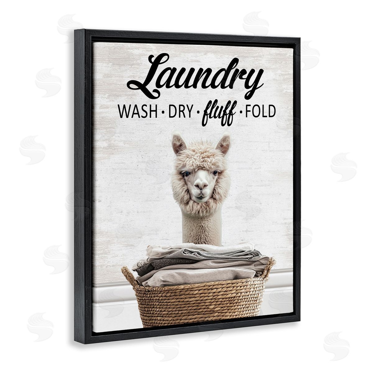 Wash Dry Fluff Laundry Alpaca Black Floating Frame Canvas Wall Art, Home Decor by Lettered and Lined