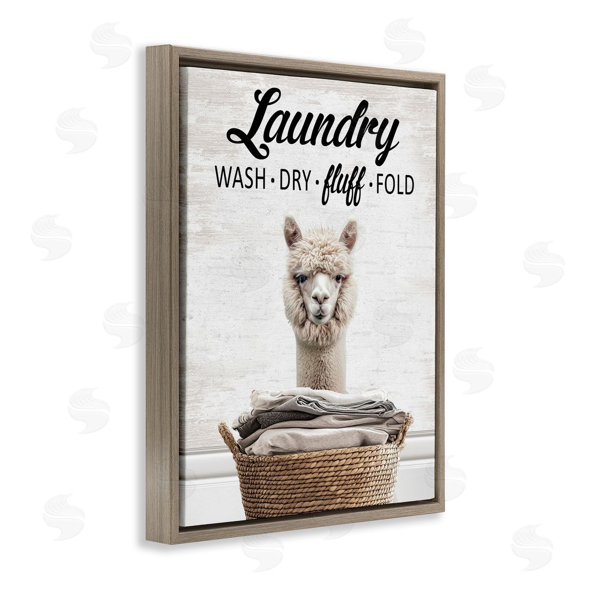Wash Dry Fluff Laundry Alpaca Brown Floating Frame Canvas Wall Art, Home Decor by Lettered and Lined