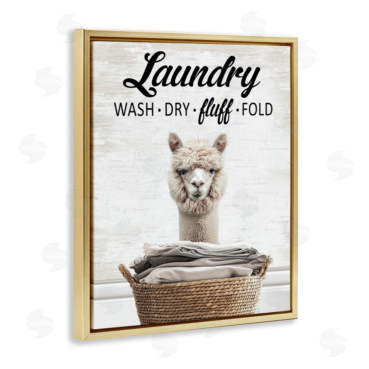 Wash Dry Fluff Laundry Alpaca Gold Floating Frame Canvas Wall Art, Home Decor by Lettered and Lined