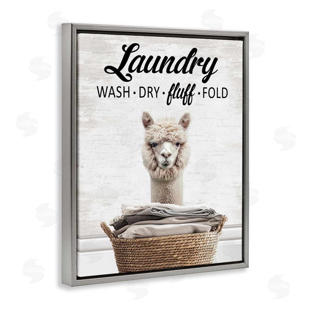 Wash Dry Fluff Laundry Alpaca Grey Floating Frame Canvas Wall Art, Home Decor by Lettered and Lined