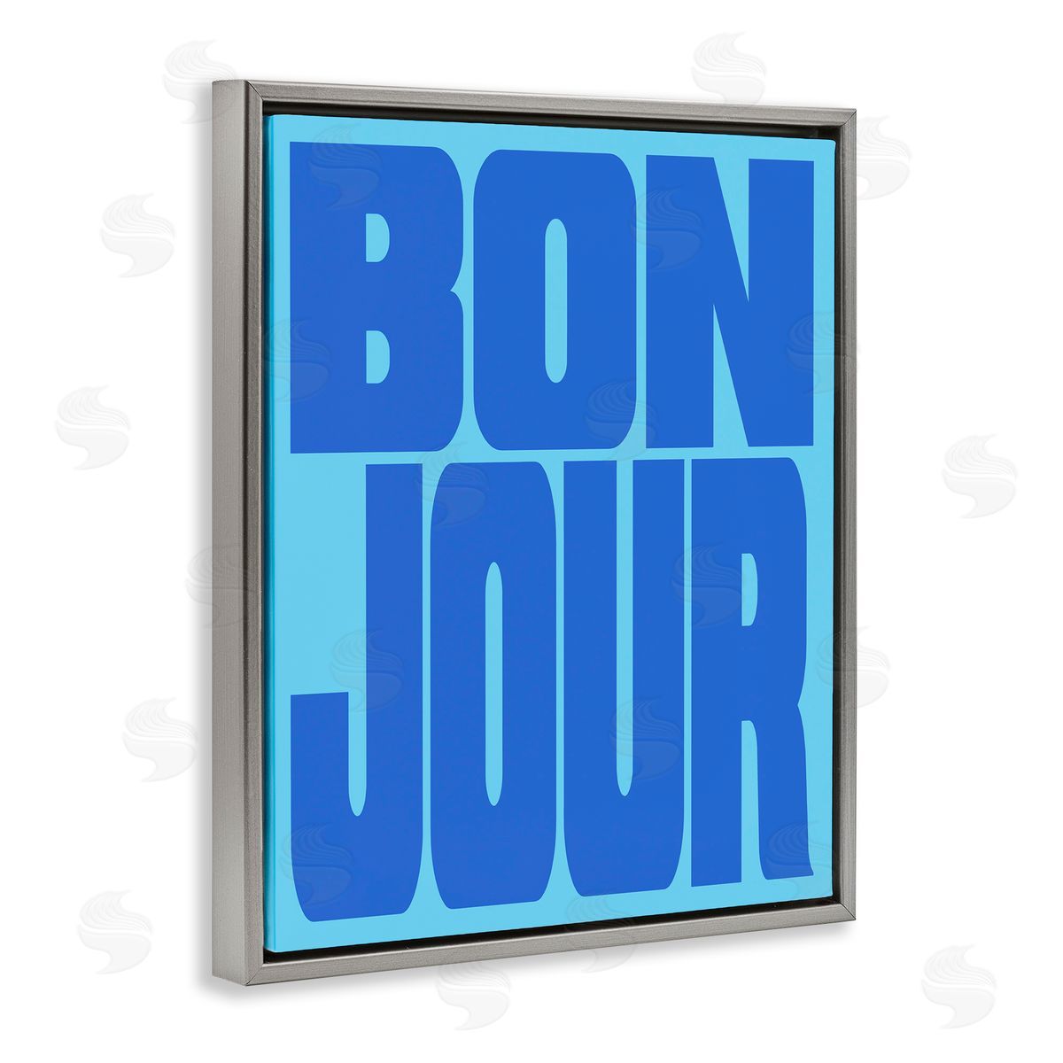 Bonjour Blue Tones Grey Floating Frame Canvas Wall Art, Home Decor by House of Lulu