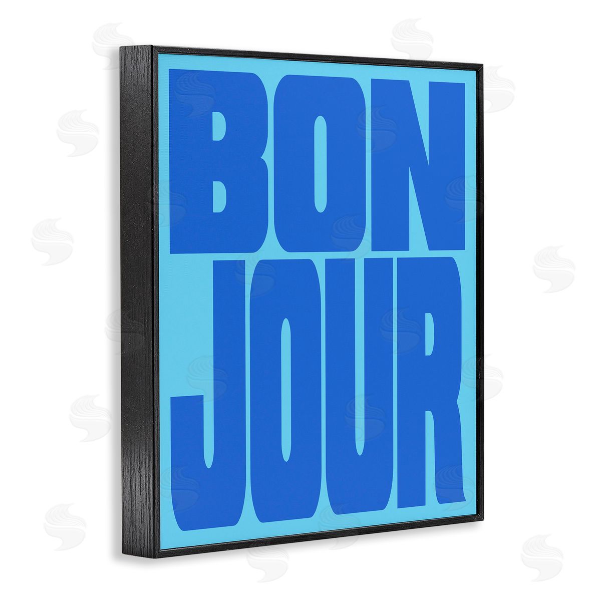 Bonjour Blue Tones Black Frame Print Wall Art, Home Decor by House of Lulu