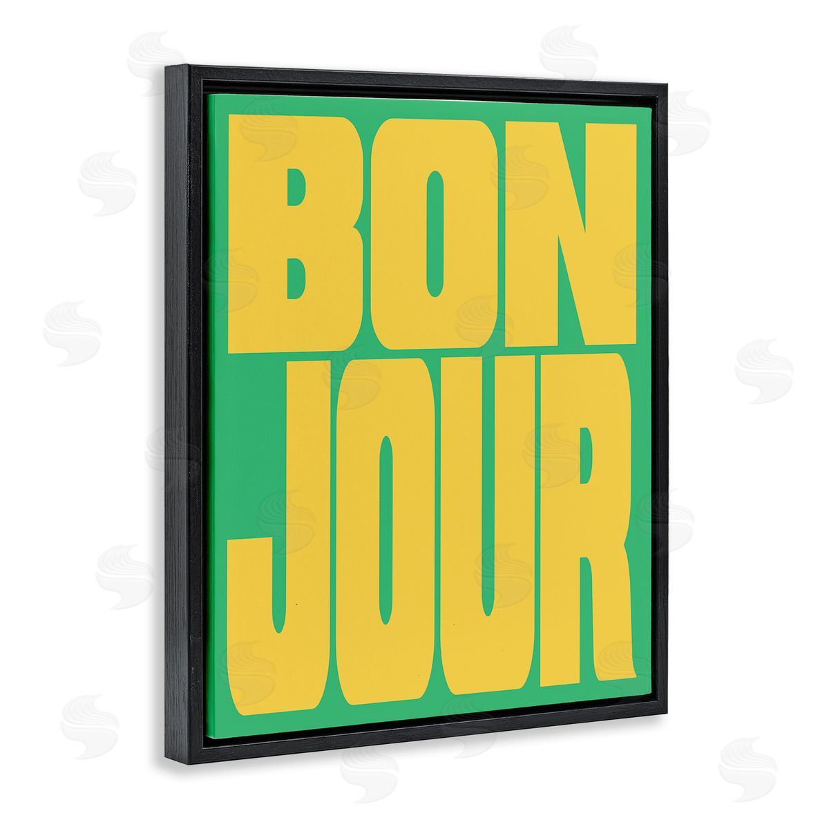 Bonjour Yellow & Green Black Floating Frame Canvas Wall Art, Home Decor by House of Lulu