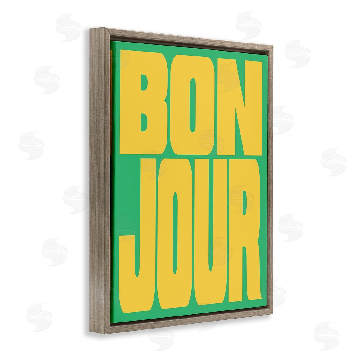 Bonjour Yellow & Green Brown Floating Frame Canvas Wall Art, Home Decor by House of Lulu