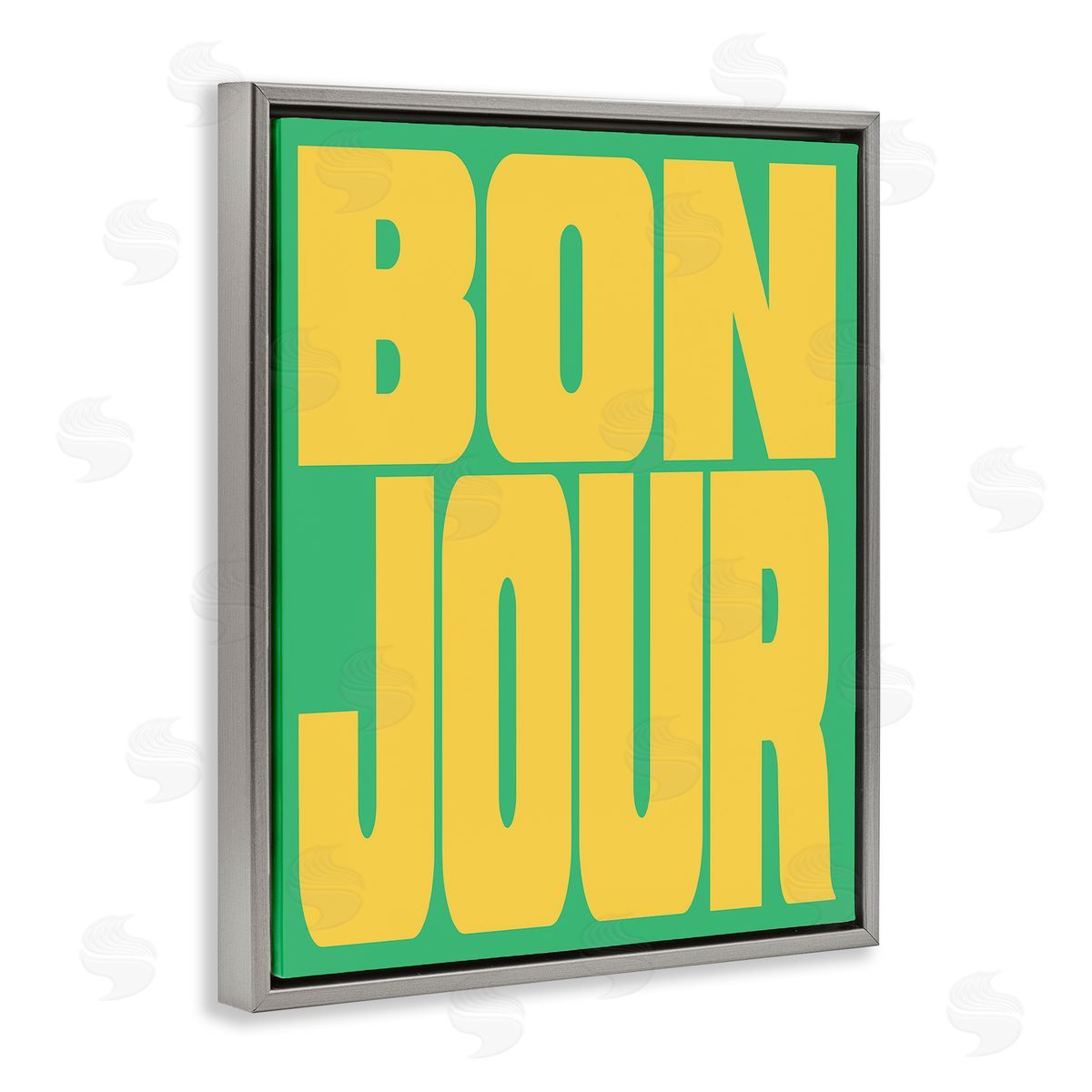 Bonjour Yellow & Green Grey Floating Frame Canvas Wall Art, Home Decor by House of Lulu