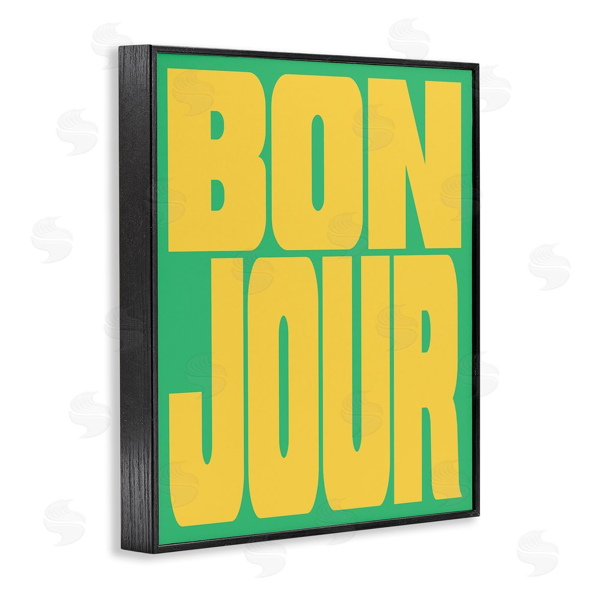 Bonjour Yellow & Green Black Frame Print Wall Art, Home Decor by House of Lulu