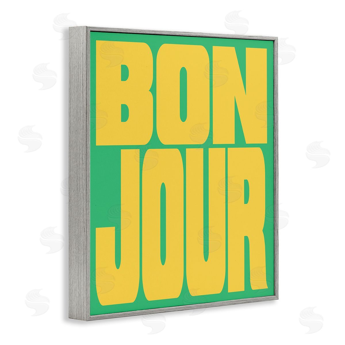 Bonjour Yellow & Green Grey Frame Print Wall Art, Home Decor by House of Lulu