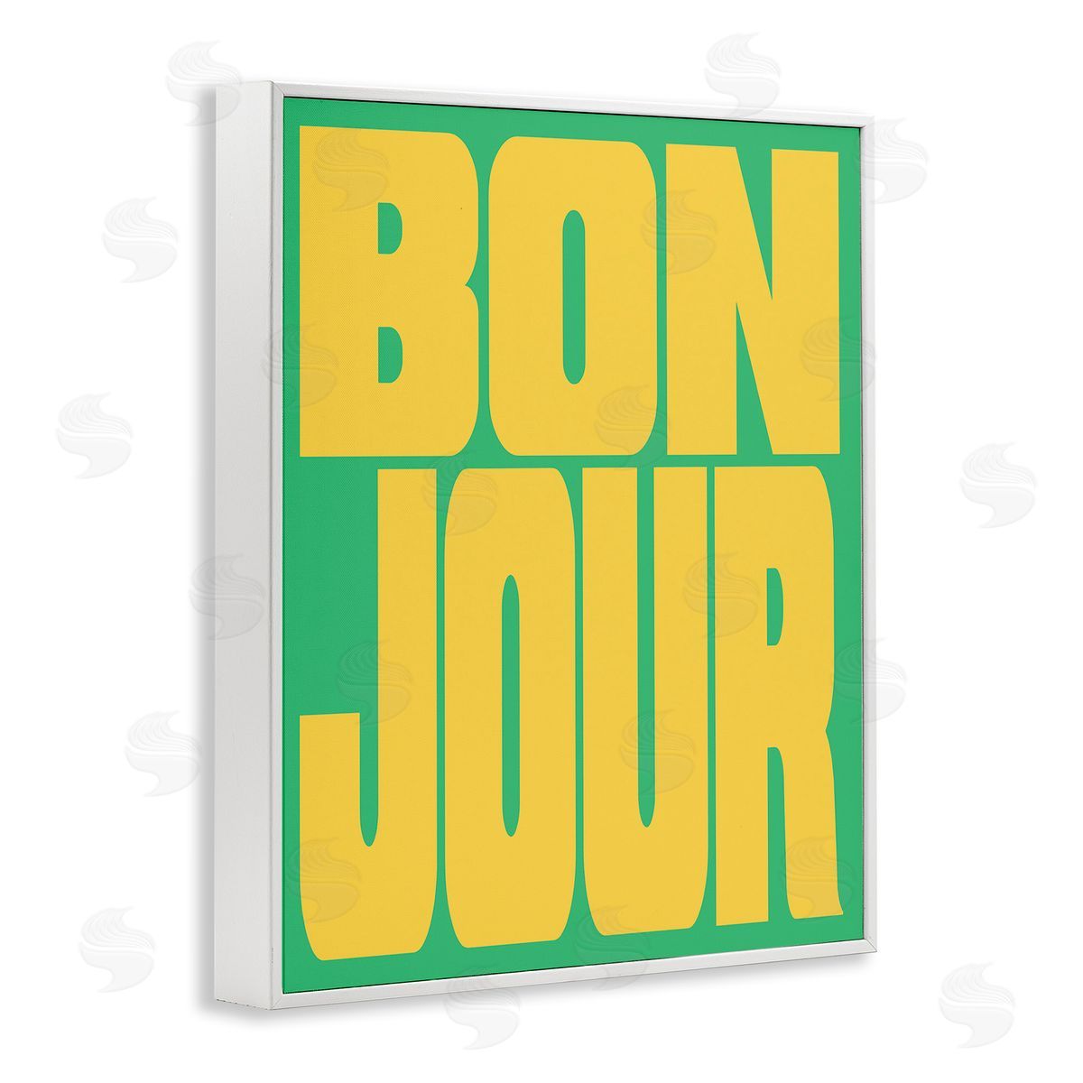 Bonjour Yellow & Green White Frame Print Wall Art, Home Decor by House of Lulu