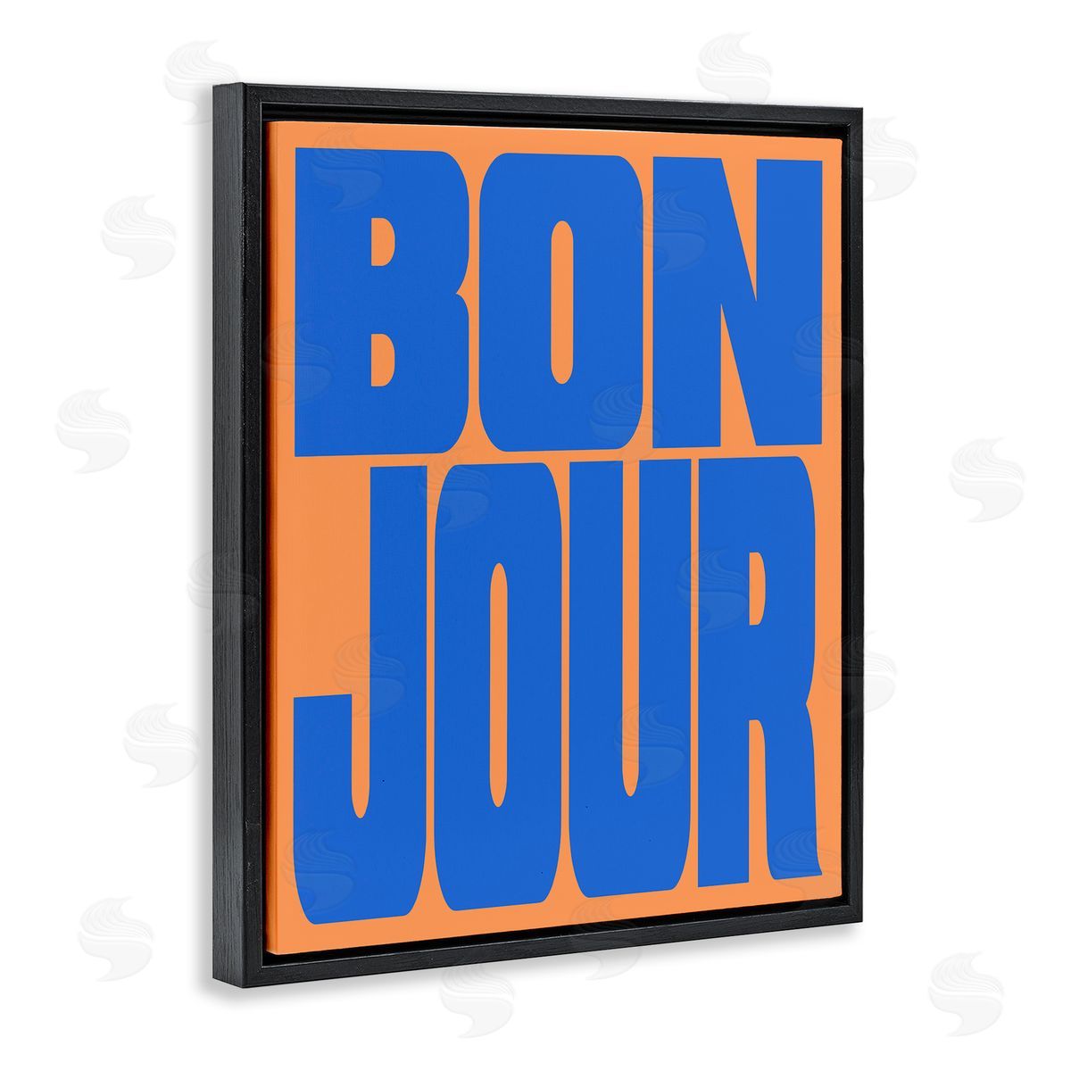 Bonjour Blue & Orange Black Floating Frame Canvas Wall Art, Home Decor by House of Lulu