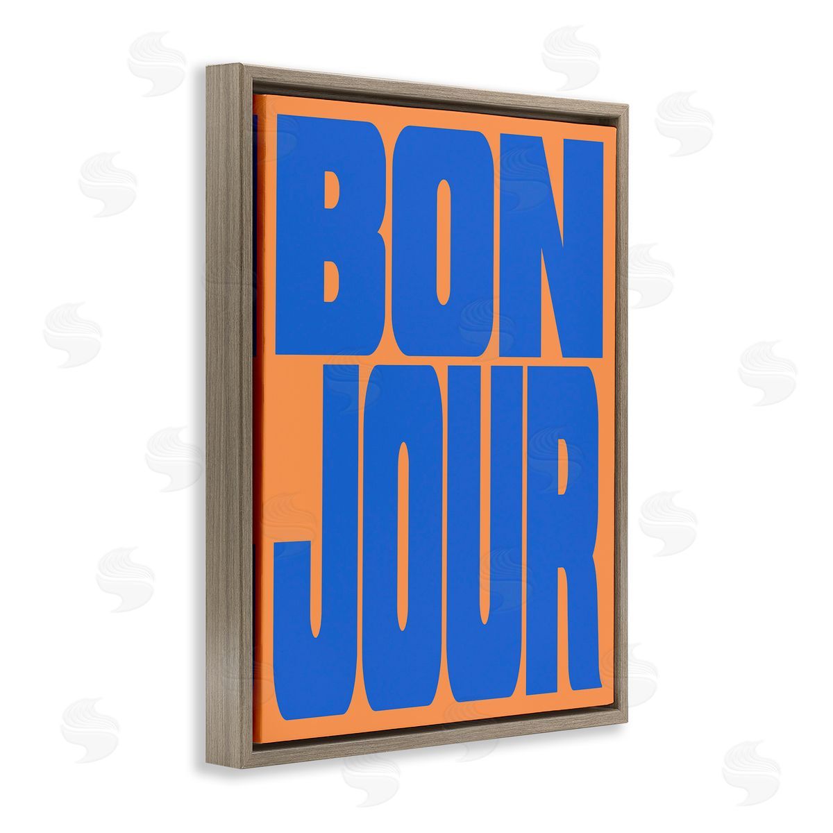 Bonjour Blue & Orange Brown Floating Frame Canvas Wall Art, Home Decor by House of Lulu