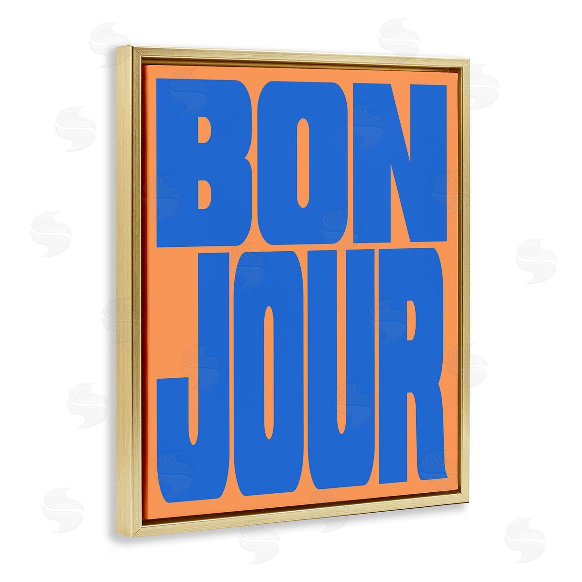 Bonjour Blue & Orange Gold Floating Frame Canvas Wall Art, Home Decor by House of Lulu